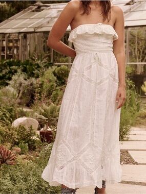 Free People Hi Hello Strapless White Smocked Midi Dress